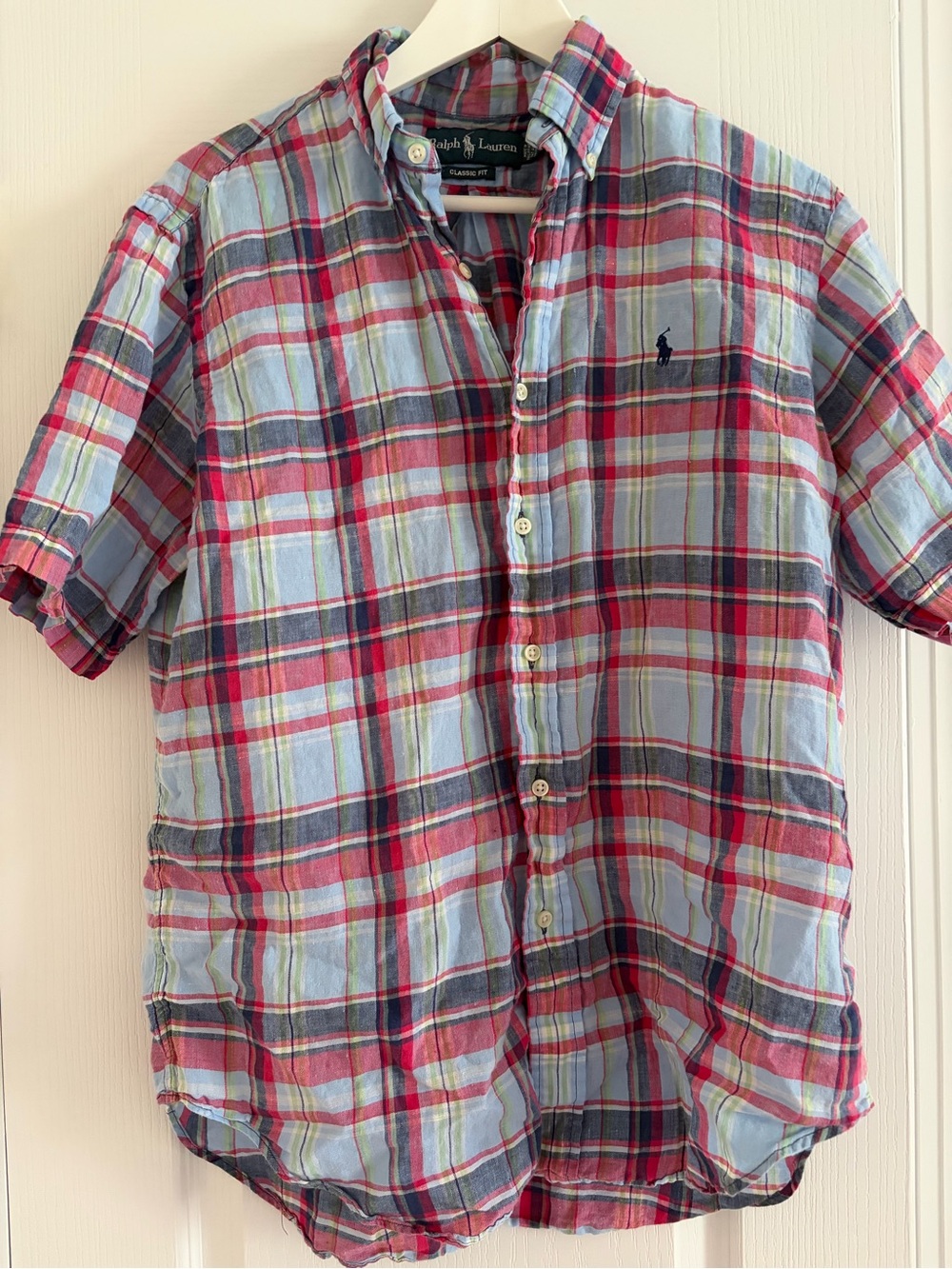 Ralph Lauren Men’s Short-Sleeve Plaid Button-Down 100% Linen Shirt
